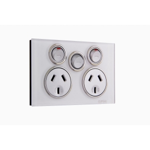CLIPSAL SATURN DOUBLE GPO W/ EXTRA SWITCH PURE WHITE